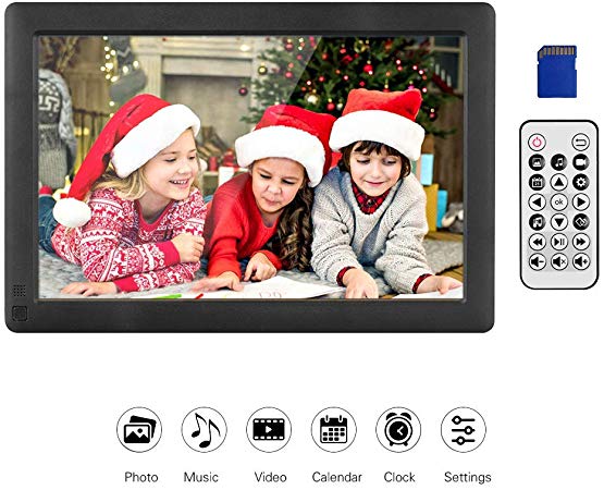 Andoer 10.1 Inch LCD Digital Photo Frame with Remote Control,Full IPS Screen and 1280 * 800 Resolution,Supports Photo/Music/Video/Clock(6 Modes)/Calendar/Alarm Clock/Motion Detection Functions