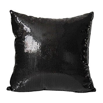 OurWarm 1PCS 43x43cm Solid Color Glitter Sequins Throw Pillow Case Decor Cushion Cover Black