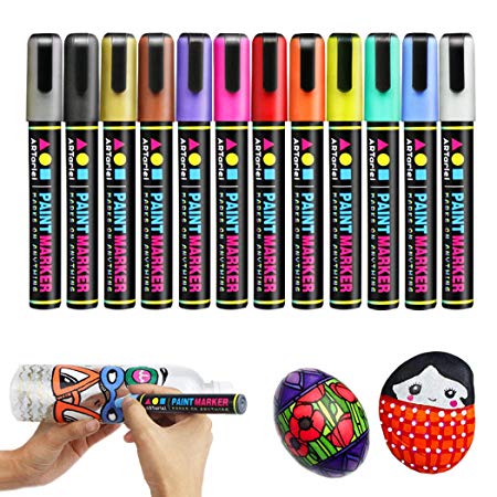 Permanent Paint Markers | Medium Point,Safe for Kids, 12 Vibrant Oil-Based Paint Pens for Any Surface - Canvas, Glass, Rocks,Ceramic,Metal, Wood, Rubber,Plastic, Paper, Leather, Clay