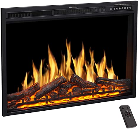 R.W.FLAME Electric Fireplace Insert 37Inch with Adjuatble Flame Colors, Log Colors, Flame Speed and Brightness, Remote Control, 750W/1500W