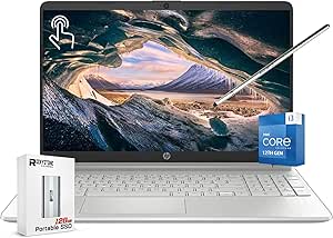 HP Newest Flagship 15.6" Touchscreen Laptop, Intel Core i3-1215U Up to 4.4GHz (&gt; i5-1135G4), 8 GB RAM, 256GB PCie SSD, Numeric Pad, Bluetooth 5, Win 11 Home S, W/Stylus Pen   Portable SSD, Silver