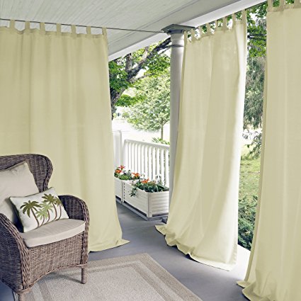 Elrene Home Fashions 026865643107 Indoor/Outdoor Solid Tab Top Single Panel Window Curtain Drape, 52" x 95", Ivory
