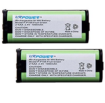 URPOWER 2 Packs 2.4v 1000mAh Ni-MH Rechargeable Cordless Home phone Battery for Panasonic HHR-P105 HHR P105 HHR-P105A HHR P105A KX242 KX-242 KX2420 KX-2420 KX2421