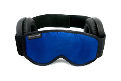Hibermate Sleep Mask with Ear Muffs for Sleeping. Soft & Luxurious Mask, Satin Exterior, Breathable Interior, Removable Ear Muffs Reduce Noise By Approx 15-20db Nrr. (New Generation 4. Dark Navy)