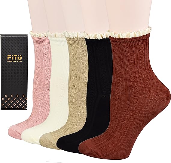 FITU Women's Lace Trim Socks