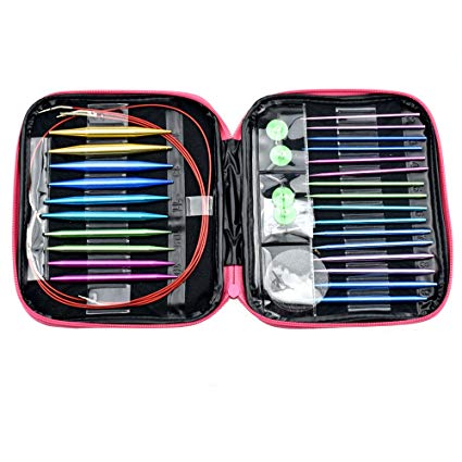 CO-Z Aluminum Circular Knitting Needles Set with Ergonomic Handles, 26 Sizes Interchangeable Knit Needles with Storage Case for Any Crochet Patterns & Yarns Projects