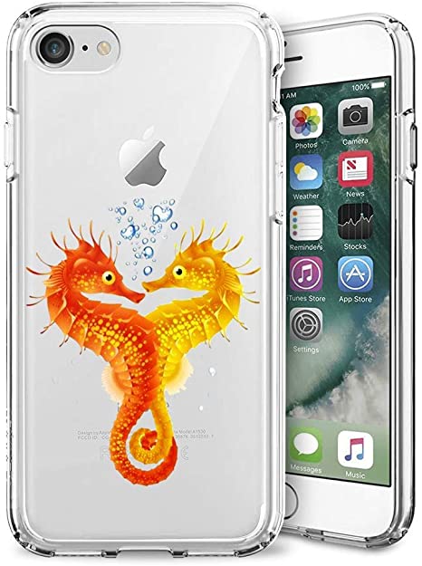artemissr Soft TPU Case for iPhone SE 2nd Generation, Rubber Transparent Clear Lightweight Printed Seahorse Lover Cover Case, Customized Design Skin Cover iPhone 7 8 Case