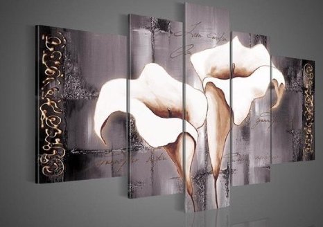 Santin Art SAA34 Brown Lily Fashion Flower Home Decoration 5-Pieces Mixorde Oil Painting on Canvas
