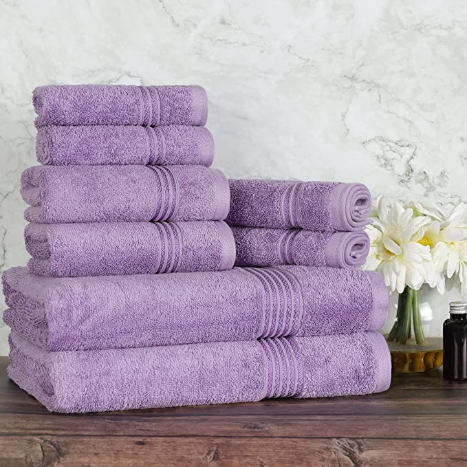 Blue Nile Mills Classic Towel Collection, Egyptian Cotton Towels for Shower and Bathroom Assorted 8-Piece Ultra Soft Towel Set, 30" x 54", 16" x 30", 13" x 13", Royal Pruple