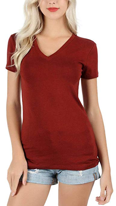 ToBeInStyle Women's Short Sleeve V-Neck Basic T-Shirt