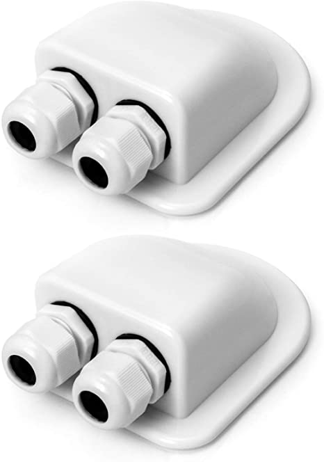 QWORK 2 Pcs IP68 Waterproof ABS Solar Double Cable Entry Gland-Weather Resistant Dual Cable Entry Housing for Solar Panels of RV, Caravan and Marine, White