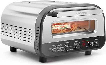 CHEFMAN Indoor Pizza Oven - Makes 12 Inch Pizzas in Minutes, Heats up to 800°F - Countertop Electric Pizza Maker with 5 Touchscreen Presets, Pizza Stone and Peel Included - Stainless Steel