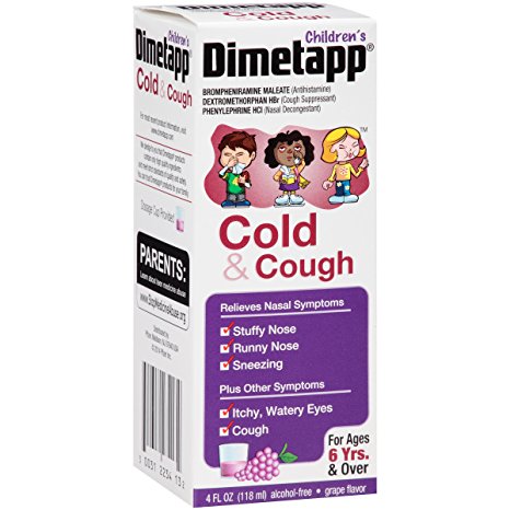 Dimetapp Children's Cold & Cough Antihistamine, Cough Suppressant, & Decongestant (Grape Flavor, 4 fl. oz. Bottle)