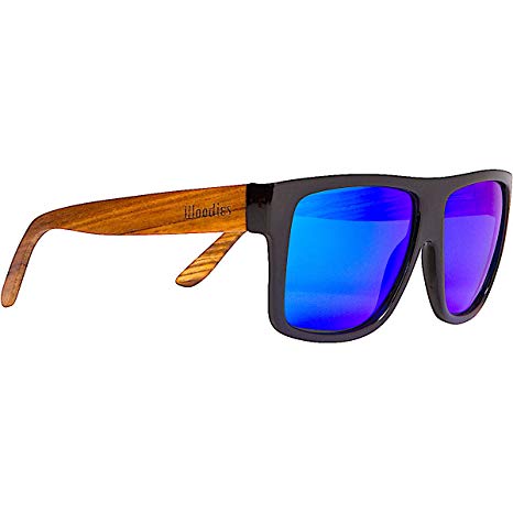 WOODIES Zebra Wood Aviator Wrap Sunglasses with Blue Polarized Lenses