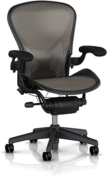 Herman Miller Aeron Chair Highly Adjustable with PostureFit Lumbar Support and Black Leather Arms - Large Size (C) Graphite Dark Frame, Classic Lead Pellicle Mesh Home Office Desk Task Chair