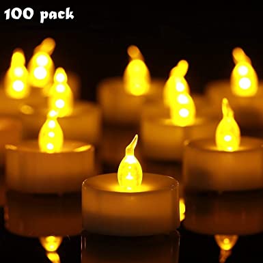 YongHaoYang Tea Lights,Flameless LED Tea Light Candles 100 Hours Pack of 100 Realistic Flickering Bulb Battery Operated Tea Lights Seasonal & Festival Celebration Electric Fake Candle in Warm Yellow(1