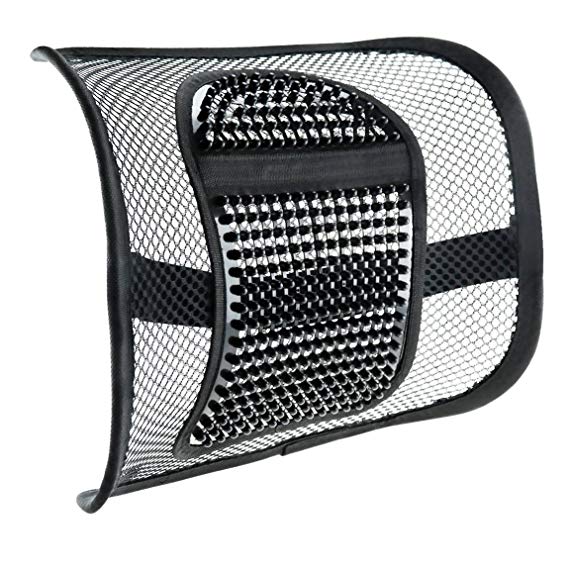 ACVCY Mesh Lumbar Support Car Seat Office Chair, Breathable Seating Cushion All Types Car Seats Office Chair 12” x 16” (Black Beads)