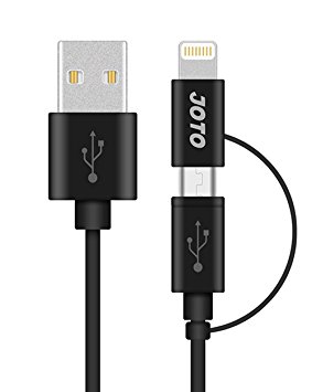 JOTO Lightning Cable Duo 2-in-1 with Lightning and micro USB connector (3.3ft MFi) Sync and Charging Cable for iPhone iPad Samsung android devices (Black)