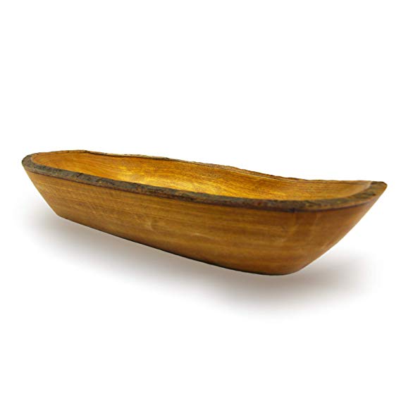roro Hand-Crafted Sustainable Long Sandwich Serving Bread Bowl/Tray with Bark Edges, 14" L