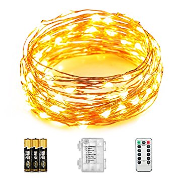 Father.son Dimmable Battery String Lights with Remote Control waterproof 33ft 100 beads leds atmosphere lighting string irrgular DIY shape,Christmas Decoration Lights for Seasonal Holiday (Warm White)