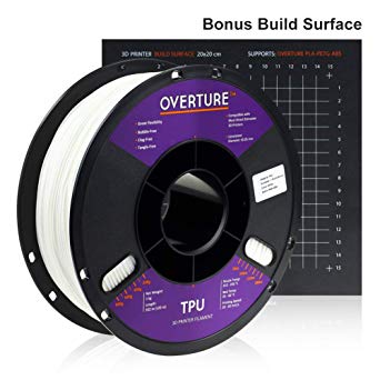 Overture TPU Filament 1.75mm Flexible TPU Roll with 200 x 200 mm Soft 3D Printer Consumables, 1kg Spool (2.2 lbs.), Dimensional Accuracy  /- 0.05 mm, 1 Pack (White)