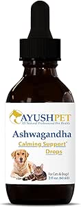 Ayush Pet Stress Support Ashwagandha Drops, Calm and Focus for Dogs or Cats, Alcohol Free Supplement, 2 oz.