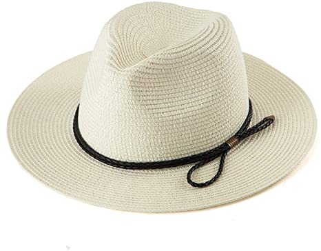 Wide Brim Fedora Hat Men - Panama Straw Hat Unisex Summer Beach Sun Hat for Women