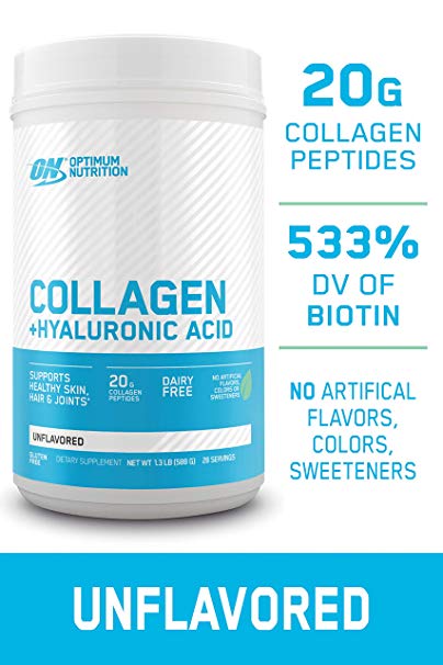 Collagen Peptides Powder By Optimum Nutrition, 20g Hydrolyzed Collagen with Hyaluronic Acid & Vitamin C, Unflavored, 28 Servings, Supports Healthy Skin, Hair & Joints