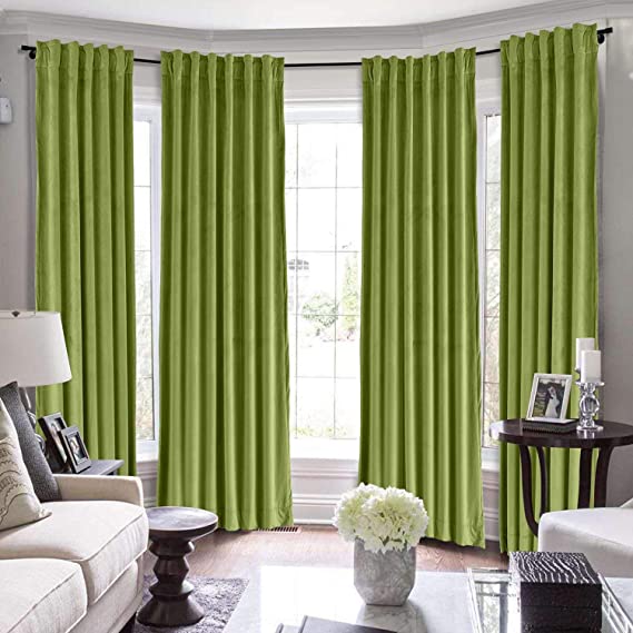 Prim Luxury Velvet Blackout Curtain Back Tab Curtain Extra Long Loft Curtain Thermal Insulated Window Drapes Room Darkening Curtain Panel for Living Room, Perennial Green Color, 52x120 inch, 1 Panel
