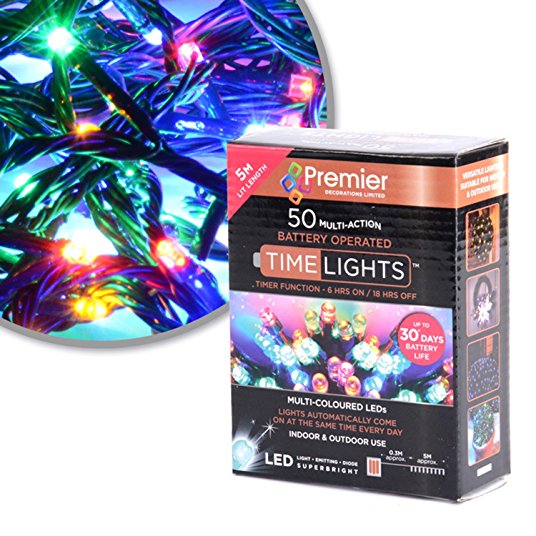 13. 50 Mullti Colour LED Multi Action Christmas Tree Lights, Battery Operated, Timer - Indoor and Outdoor