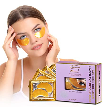 Under Eye Patches & Masks Set –24K Gold, Hyaluronic Acid, – Made in the U.S.A,Collagen Eye Pads for All Skin –Under Eye tightening Gel Pads Refresh Puffy Eyes, Dark Circles by Dermoland, 15 Pairs