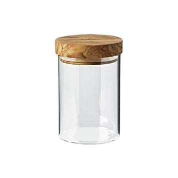 Berard Glass Storage Jar with Olive Wood Lid, 20-Ounce