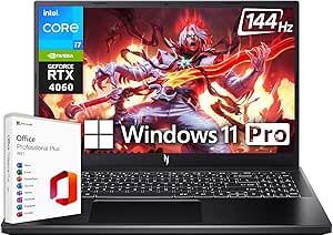 acer Nitro V 15 Gaming Laptop 2024 Newest, 15.6" 144Hz FHD IPS Display, Intel 10-Core i7-13620H, NVIDIA GeForce RTX 4060, 64GB DDR5 RAM, 4TB SSD, Microsoft Office Lifetime License & Windows 11 Pro