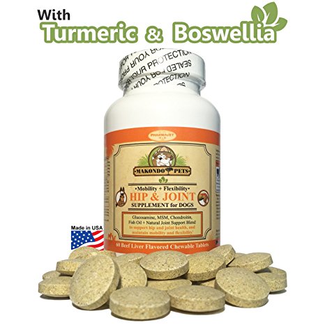 Hip and Joint Supplement for Dogs with Natural Boswellia and Turmeric for Dogs MSM Vitamins Glucosamine Chondroitin for Dogs and Fish Oil - Get the Best Joint Supplement for Dogs - 60 Chewables