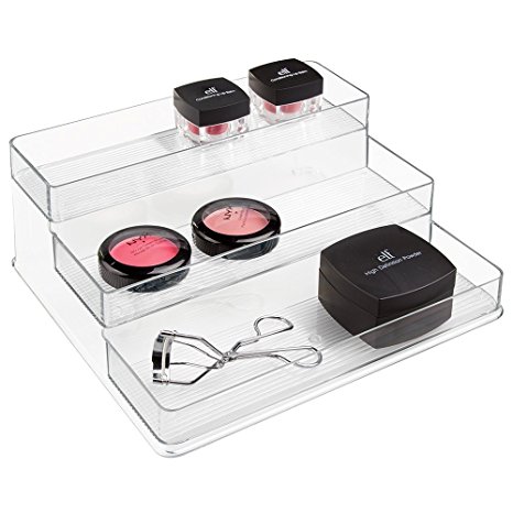 mDesign Cosmetic Organizer for Vanity Cabinet to Hold Makeup, Beauty Products - 3 Tiers, Clear