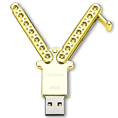 CETHIAS USB Flash Drive 16GB, Metal Butterfly Knife Shape Designed Memory Stick USB Flash Disk Gift(Gold) New