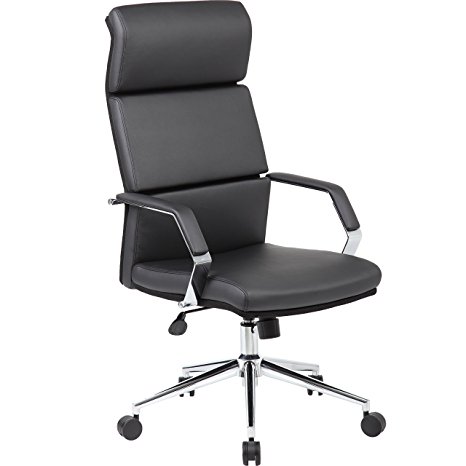 Genesis Designs "Madison" High Back Executive/Conference Room Office Chair with Sleek, Dual Wheel Casters, Chrome Arms & Base, Leather Plus, Padded Armrests & Reclining Back, Black