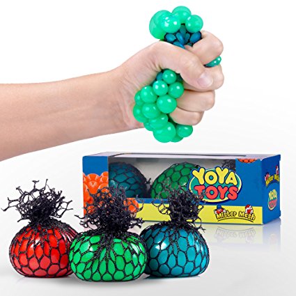 Squishy Mesh Stress Balls by YoYa Toys - 3 Pack - Non Toxic Rubber Sensory Balls - Ideal For Stress & Anxiety Relief, Enhanced Blood Circulation, Special Needs, Autism & Disorders - 2.4 Inches Size