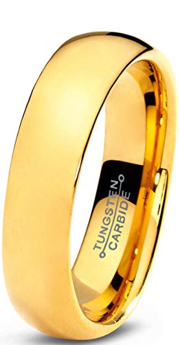 Charming Jewelers Tungsten Wedding Band Ring 5mm for Men Women Comfort Fit 18K Yellow Gold Plated Plated Domed Polished