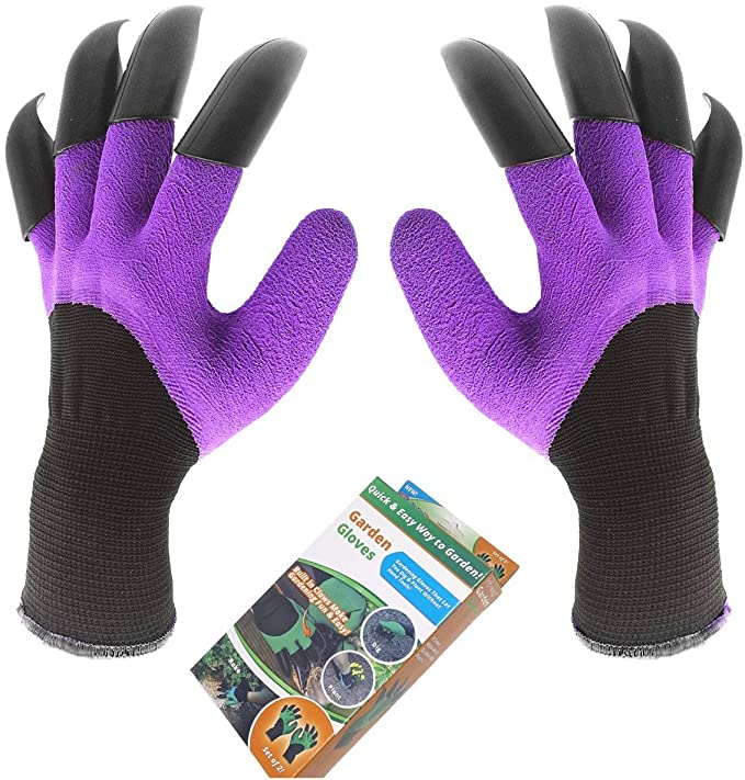 Garden Genie Gloves, Inf-way Sturdy Claws Gardening Gloves, Quick & Easy to Dig & Plant, Safe for Rose Pruning - As Seen On TV (Purple Right   Left Claws 1 pair)