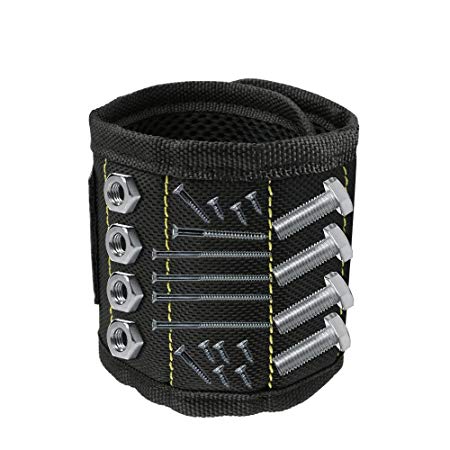 ONSON Magnetic Wristband,5 Rows Strong Magnets Adjustable Magnetic Wrist Band for Holding Screws,Nails,Drill Bits and Small Tools,Very Unique Tool Gift for DIY Handyman,Men,Women - 1Pack/Black