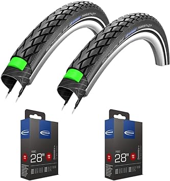 Schwalbe Marathon GreenGuard 700 x 28c Road/Touring/Hybrid Bike tyres (Pair)   Schwalbe Presta Valve tubes (pair)