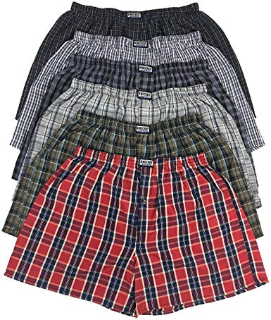 ToBeInStyle Men's Pack of 6 Button Fly Loose Fit Tartan Plaid Boxers