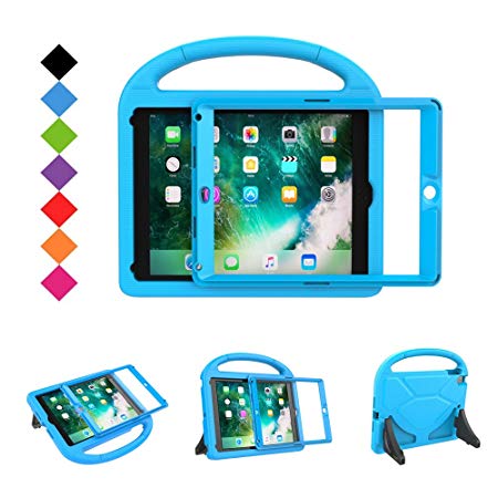 BMOUO Case for New iPad 9.7 2018/2017 with Built-in Screen Protector, Shockproof Lightweight Handle Stand Kids Case for Apple iPad 9.7 Inch 2018/2017/iPad Air/iPad Air 2/iPad Pro, Blue