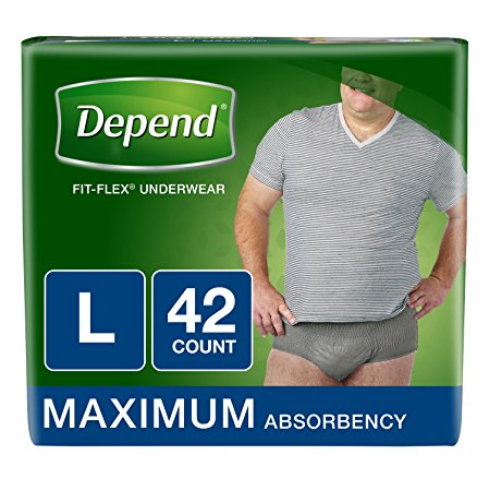Depend FIT-Flex Incontinence Underwear for Men, Maximum Absorbency, L, Gray (Packaging May Vary)