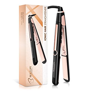 Hair Straighteners BESTOPE Professional Ionic Flat Iron Ceramic Tourmaline Hair Plate Straightening with Dual Voltage, 230℃ High Heat, LCD Display(1 Inch)