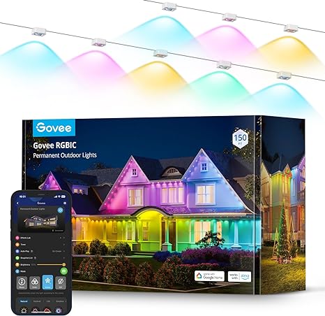 Govee Permanent Outdoor Lights, Smart RGBIC Outdoor Lights with 72 Scene Modes, 150ft with 108 LED Eaves Lights IP67 Waterproof for Party, Sports Day, Daily Lighting, Work with Alexa, Google Assistant