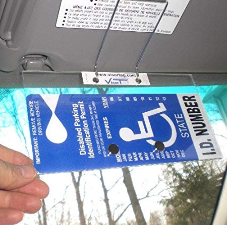 Handicap Placard Cover and Holder - Horizontal VisorTag VTDH130. Easily Display & Swing Away Your Disabled Parking Placard. Best Handicapped Parking Tag Holder and Protector Available. Don't Settle for a Cheap & Flimsy Cover you Buy Over & Over, You Deserve a VisorTag with. Patented and proudly Made in USA.