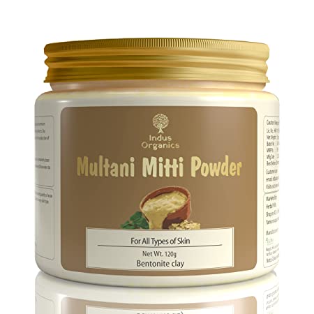 Indus Organics Multani mitti Powder | Bentonite Clay | for Hair and Skin | Black head | Open Pores | Skin whitening | Tan Removal | 120 gm