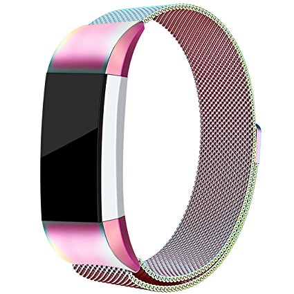 For Fitbit Charge 2 Bands, Maledan Stainless Steel Milanese Loop Metal Replacement Accessories Bracelet Strap with Unique Magnet Lock for Fitbit Charge 2 HR Large Small, Silver, Black, Gold, Rose Gold